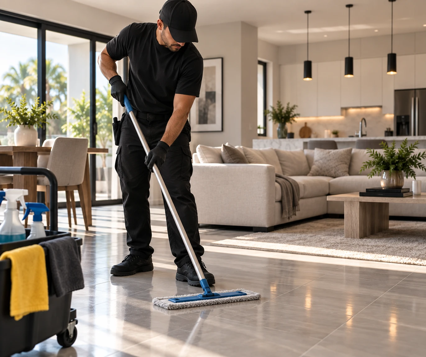 Profesional realizando limpieza profunda de hogar